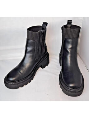 Bershka Like Black Chunky Ankle Boots with Knit Detail Size 8